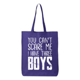 Veracco You Can't Scare Me I Have Three Boys Tote Bag for Survivor Eco Cotton Reusable Bag Breast Cancer Awareness Items