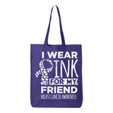 Veracco I Wear Pink for My Friend Tote Bag Fearless Fighter Survivor Eco Cotton Reusable Bag Breast Cancer Awareness Items