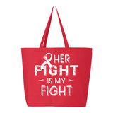 Veracco Her Fight is My Fight Jumbo Heavy Cotton Canvas Reusable Tote Bag with Zipper Breast Cancer Survivor Awareness Item