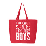 Veracco You Can't Scare Me I Have Three Boys Jumbo Heavy Cotton Canvas Reusable Tote Bag with Zipper Breast Cancer Awareness