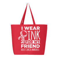 Veracco I Wear Pink for My Friend Jumbo Heavy Cotton Canvas Reusable Tote Bag with Zipper Survivor Breast Awareness Item