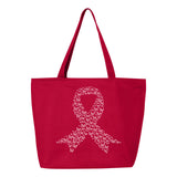 Veracco Butterfly Ribbon Heavy Cotton Canvas Reusable Tote Bag with Zipper Pink Ribbon Breast Cancer Awareness Items