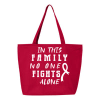 Veracco In This Family No One Fights Alone Heavy Cotton Canvas Reusable Tote Bag with Zipper Pink Ribbon Awareness Item