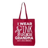 Veracco I Wear Pink for My Grandma Tote Bag for Fearless Fighter Survivor Eco Cotton Reusable Bag Breast Awareness Item
