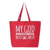 Veracco My God Stronger Than Breast Cancer Jumbo Heavy Cotton Canvas Reusable Tote Bag with Zipper Survivor Awareness Items