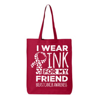 Veracco I Wear Pink for My Friend Tote Bag Fearless Fighter Survivor Eco Cotton Reusable Bag Breast Cancer Awareness Items