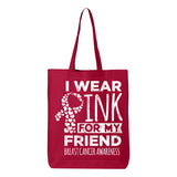 Veracco I Wear Pink for My Friend Tote Bag Fearless Fighter Survivor Eco Cotton Reusable Bag Breast Cancer Awareness Items