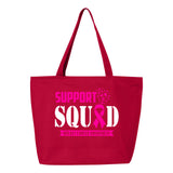 Veracco Support Squad Heavy Cotton Canvas Reusable Tote Bag with Zipper Pink Ribbon Breast Cancer Awareness Item