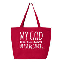 Veracco My God is Stronger Than Breast Cancer Heavy Cotton Canvas Reusable Tote Bag with Zipper Cancer Awareness Item