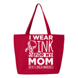 Veracco I Wear Pink For My Mom Heavy Cotton Canvas Reusable Tote Bag with Zipper Pink Ribbon Breast Cancer Awareness Items