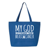 Veracco My God is Stronger Than Breast Cancer Heavy Cotton Canvas Reusable Tote Bag with Zipper Cancer Awareness Item