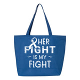 Veracco Her Fight is My Fight Heavy Cotton Canvas Reusable Tote Bag with Zipper Pink Ribbon Breast Cancer Awareness Items