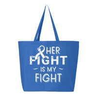 Veracco Her Fight is My Fight Jumbo Heavy Cotton Canvas Reusable Tote Bag with Zipper Breast Cancer Survivor Awareness Item
