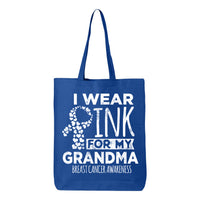 Veracco I Wear Pink for My Grandma Tote Bag for Fearless Fighter Survivor Eco Cotton Reusable Bag Breast Awareness Item