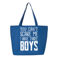 Veracco You Can't Scare Me I Have Three Boys Heavy Cotton Canvas Reusable Tote Bag with Zipper Pink Ribbon Awareness Items