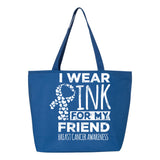 Veracco I Wear Pink For My Friend Heavy Cotton Canvas Reusable Tote Bag with Zipper Pink Ribbon Breast Cancer Awareness Items