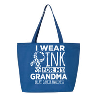 Veracco I Wear Pink For My Grandma Heavy Cotton Canvas Reusable Tote Bag with Zipper Pink Ribbon Breast Cancer Awareness Item