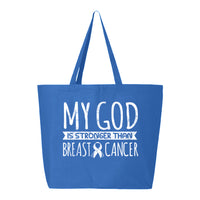 Veracco My God Stronger Than Breast Cancer Jumbo Heavy Cotton Canvas Reusable Tote Bag with Zipper Survivor Awareness Items