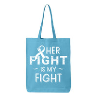 Veracco Her Fight is My Fight Tote Bag for Fearless Fighter Must Eco Cotton Reusable Bag Breast Cancer Awareness Items