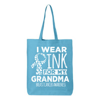 Veracco I Wear Pink for My Grandma Tote Bag for Fearless Fighter Survivor Eco Cotton Reusable Bag Breast Awareness Item
