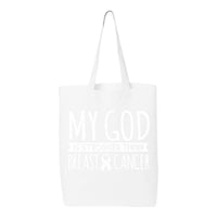 Veracco My God Is Stronger Than Breast Cancer Tote Bag Survivor Eco Cotton Reusable Bag Breast Cancer Awareness Items