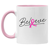 Veracco Believe Ribbon Ceramic Coffee MugCancer Gifts For Women Chemo Awareness Pink Ribbon (Pink)