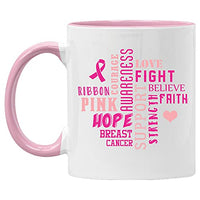 Veracco Breast Cancer Word Cloud Pink Ribbon Ceramic Coffee Mug Motivational Inspirational Uplifting Funny Cancer Gifts For Women Chemo Survivor