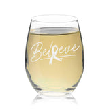 Veracco Believe Ribbon Stemless Wine Glass Motivational Inspirational Uplifting Cancer Gifts For Women Chemo Survivor