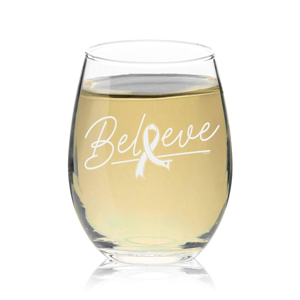 Veracco Believe Ribbon Stemless Wine Glass Motivational Inspirational Uplifting Cancer Gifts For Women Chemo Survivor