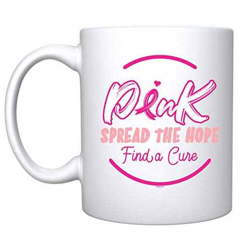 Veracco Pink Spread the Hope Find a Cure Cancer Awareness Pink Ribbon Ceramic Coffee Mug Breast Cancer Gifts For Women Chemo Survivor