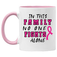 Veracco In this Family No One Fights Alone Cancer Awareness Pink Ribbon Ceramic Coffee Mug Motivational Inspirational Uplifting Funny Cancer Gifts For Women Chemo Survivor