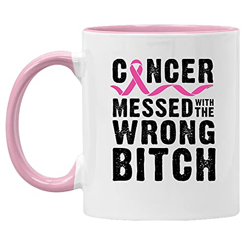 Veracco Cancer Messed With The Wrong B Ceramic Coffee Mug Breast Cancer Gifts For Women Chemo Awareness