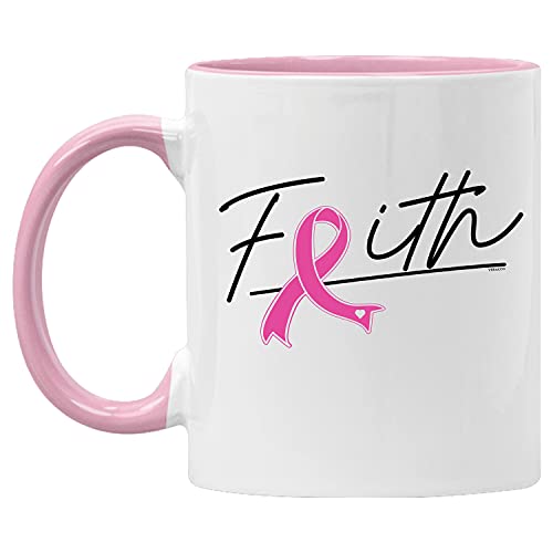 Veracco Faith Pink Ribbon Ceramic Coffee Mug Breast Cancer Gifts For Women Chemo Awareness