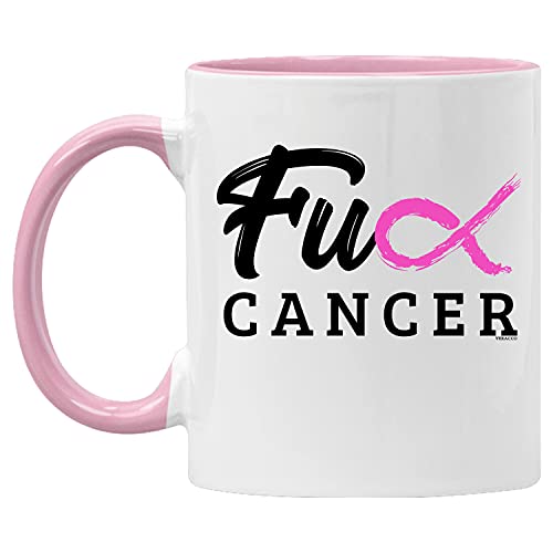 Veracco Fck Cancer Pink Ribbon Ceramic Coffee Mug Motivational Inspirational Uplifting Breast Cancer Awareness Gifts For Fearless Fighter Women Chemo Survivor