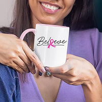 Veracco Believe Ribbon Ceramic Coffee MugCancer Gifts For Women Chemo Awareness Pink Ribbon (Pink)