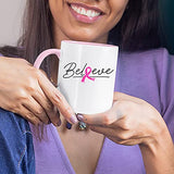 Veracco Believe Ribbon Ceramic Coffee MugCancer Gifts For Women Chemo Awareness Pink Ribbon (Pink)