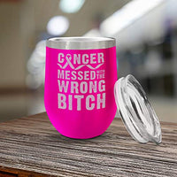 Veracco Cancer Messed With The Wrong B Double Wall Insulated Stainless Steel Tumbler with Splash Proof Lid MotivationalGift for Cancer Survivor