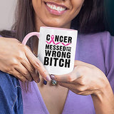 Veracco Cancer Messed With The Wrong B Ceramic Coffee Mug Breast Cancer Gifts For Women Chemo Awareness