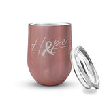 Veracco Hope Ribbon Double Wall Insulated Stainless Steel Tumbler with Splash Proof Lid Breast Cancer Awareness Gift