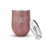 Veracco Believe Ribbon Stainless Steel Double Wall Insulated Tumbler with Splash Proof Lid Breast Cancer Awareness Gift