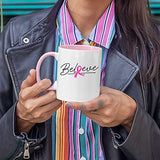 Veracco Believe Ribbon Ceramic Coffee MugCancer Gifts For Women Chemo Awareness Pink Ribbon (Pink)