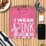 Veracco I Wear Pink for My Mom Breast Cancer Awareness Pink Ribbon Gifts for Women Men T-Shirt