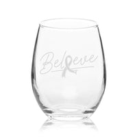 Veracco Believe Ribbon Stemless Wine Glass Motivational Inspirational Uplifting Cancer Gifts For Women Chemo Survivor