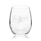 Veracco Believe Ribbon Stemless Wine Glass Motivational Inspirational Uplifting Cancer Gifts For Women Chemo Survivor