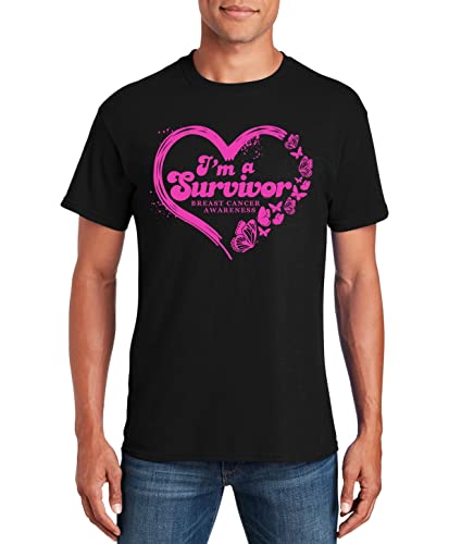 Veracco I'm Survivor with Heart Breast Cancer Awareness Survivor T-Shirt | for Men