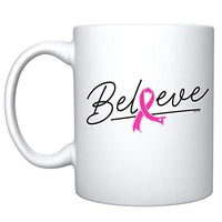 Veracco Believe Ribbon Ceramic Coffee MugCancer Gifts For Women Chemo Awareness Pink Ribbon (Pink)