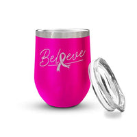 Veracco Believe Ribbon Stainless Steel Double Wall Insulated Tumbler with Splash Proof Lid Breast Cancer Awareness Gift