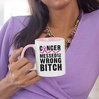 Veracco Cancer Messed With The Wrong B Ceramic Coffee Mug Breast Cancer Gifts For Women Chemo Awareness