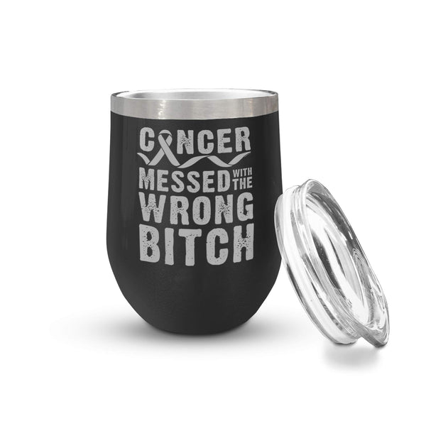 Veracco Cancer Messed With The Wrong B Double Wall Insulated Stainless Steel Tumbler with Splash Proof Lid MotivationalGift for Cancer Survivor