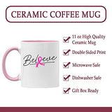 Veracco Believe Ribbon Ceramic Coffee MugCancer Gifts For Women Chemo Awareness Pink Ribbon (Pink)